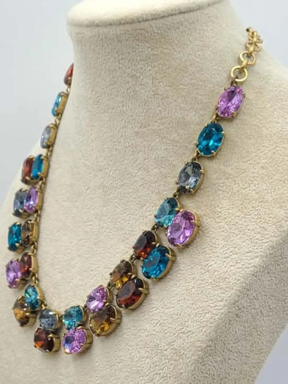 J Crew Multi Color Crystal Gold Tone Statement Necklace